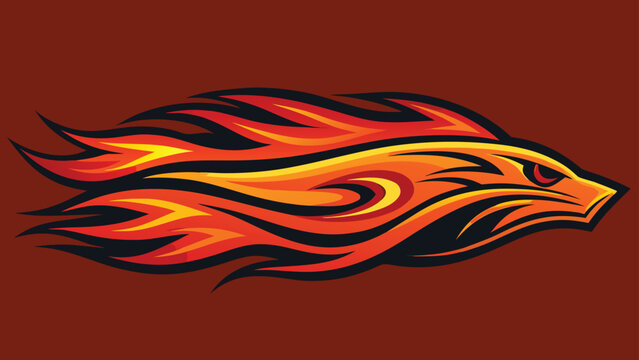 Aggressive stylized fire bird head icon designed with sharp flame shapes in warm orange yellow and red colors creating dynamic motion effect isolated on deep brown background for branding or logos.