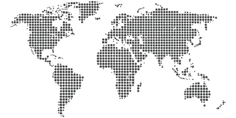Fototapeta premium Dotted global world map silhouette with rounded square points for technology background