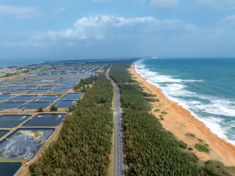 aerial view of waves on the beach