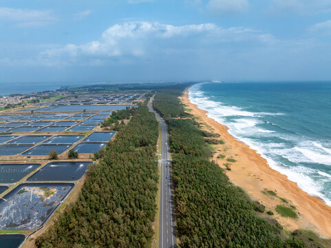 aerial view of waves on the beach