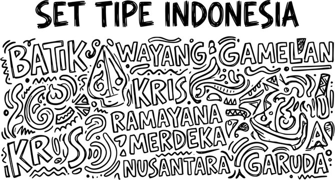 Indonesian Culture Doodle Art: Batik, Wayang, Kris, Gamelan, Garuda  Merdeka Icons