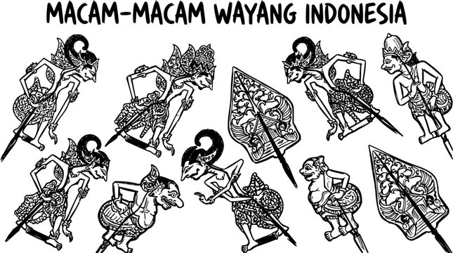 Indonesian Wayang Puppets Line Art - Traditional Culture and Performance