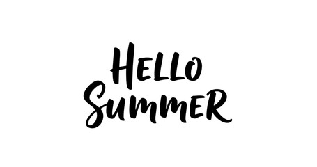 Fototapeta premium Hello summer text in bold brush script centered on white