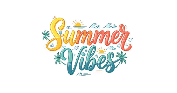 Summer vibes lettering showing tropical theme on white background