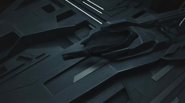 futuristic spacecraft model with sleek black design and detailed surface elements for science fiction and space technology themes