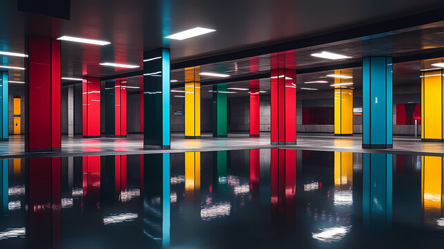 Colorful Underground Parking Garage