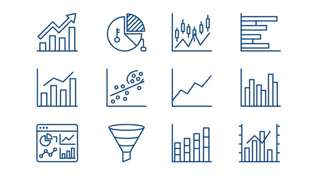 Collection of hand drawn business and data charts and graphs illustrations.