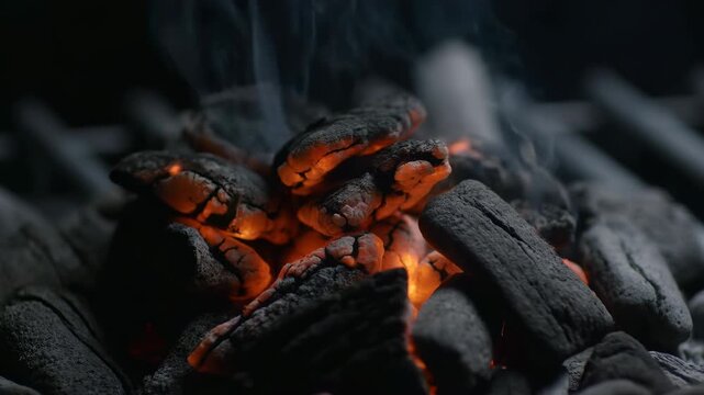 Peaceful Open Air Setting Featuring Glowing Embers And Delicate Smoke Softly Ascending Into Air