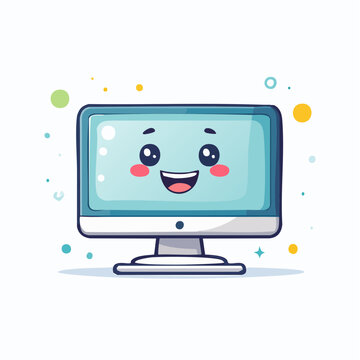Cute Kawaii Computer Monitor Character with Happy Face