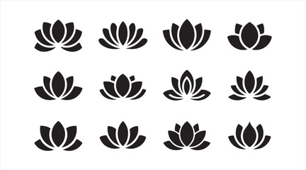 Obraz premium Lotus Flower Icons in Black Silhouette Style