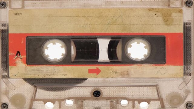 Audio cassette tape in use sound recording in the tape recorder