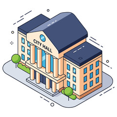 Fototapeta premium Isometric city hall building with columns and trees