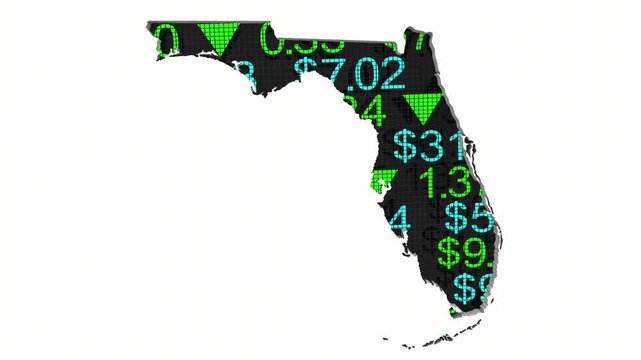 Florida FL State Map Stock Market Ticker Economic Growth Investment Financial Outlook 3d Animation