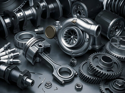 Automotive Engine Parts Collection - Turbocharger Piston and Gears Set