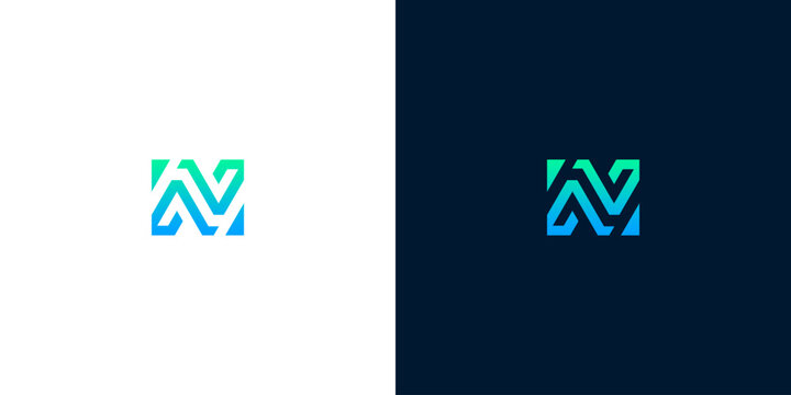 Dynamic and modern abstract letter N or Z monogram logo design featuring a vibrant blue-green gradient, ideal for innovative tech companies, digital services, or progressive startups