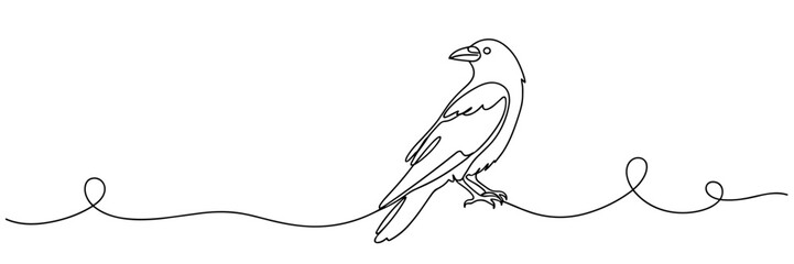 Fototapeta premium Small bird perched on continuous line over white background, none editable strokes