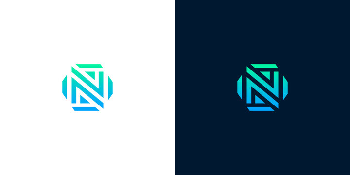 Abstract geometric initial letter N logo design showcasing a modern, technology-inspired brand identity with a sleek blue-green gradient, ideal for digital businesses