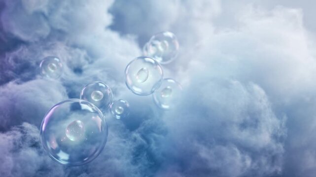 Abstract Biological Cells Floating in Blue Smoke