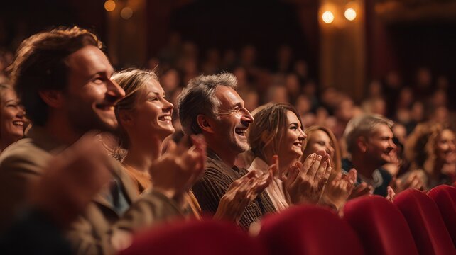 Audience clapping their hands enthusiastically during a performance at a theatre or event