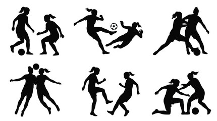 Obraz premium Silhouettes of women playing soccer in various poses