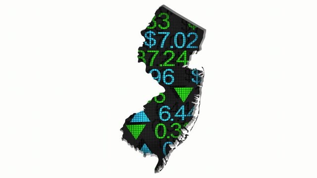 New Jersey NJ State Map Stock Market Ticker Economic Growth Investment Financial Outlook 3d Animation