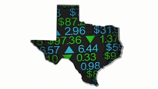 Texas TX State Map Stock Market Ticker Economic Growth Investment Financial Outlook 3d Animation