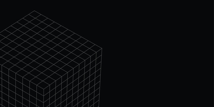 Abstract Isometric Wireframe Cube with Minimal Geometric Grid Background
