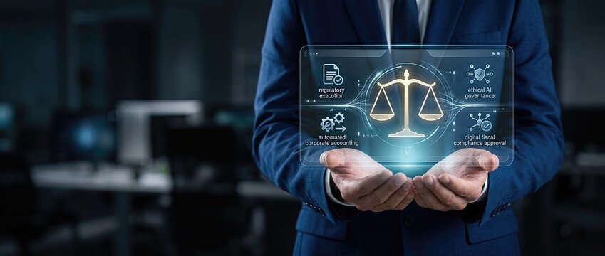 Legal technology innovation virtual law services in modern business environments digital interface professional setting high-tech concept