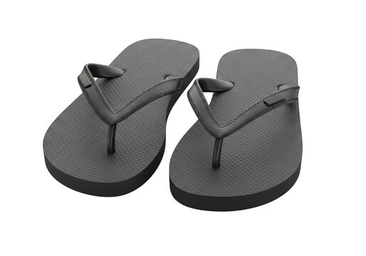 Pair of comfortable black flip flops isolated on transparent background