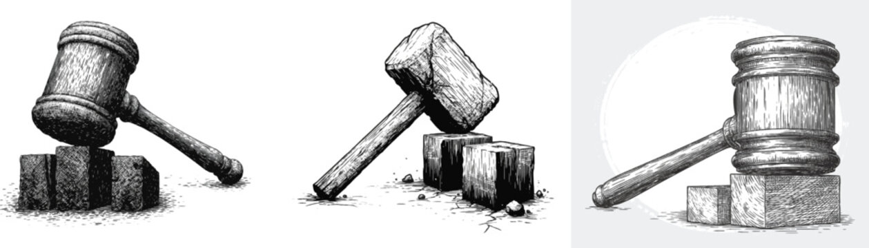 A detailed wood engraving illustration depicts a traditional heavy printing mallet resting alongside adjustable lead type blocks, showcasing high-end craftsmanship with sharp boundaries and distinct