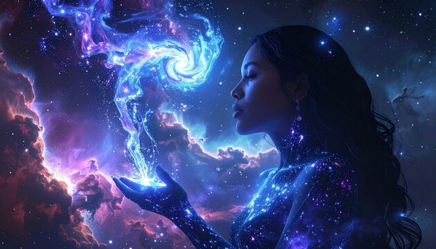 Woman Creating a Galaxy of Starlight