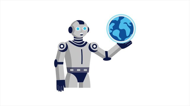 A robot with holographic earth  2D Flat Animation MP4 file