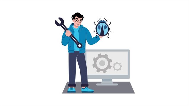 Smart Agent fixing bugs  2D Flat Animation MP4 file