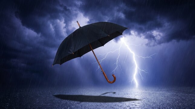 Umbrella in Stormy Weather With Lightning
