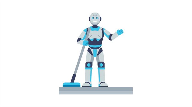 Ai robot sweeping the floor  2D Flat Animation MP4 file