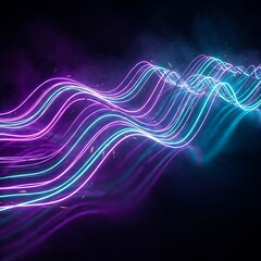 Abstract undulating neon light waves in purple pink blue with reflections on a dark background abstract frequency equalizer technology reflection background electric particles