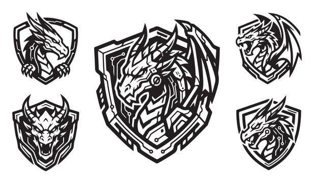 Fantasy Dragon Mascot Badge Vector Set