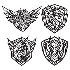 Fototapeta premium Sharp Line Dragon Emblem Logo Set