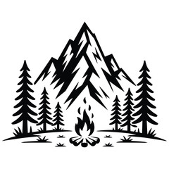 Obraz premium Mountain peak campfire line art