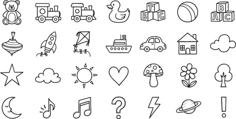 Hand Drawn Kids Toys and Decorative Elements Vector Icon Set © Masuda