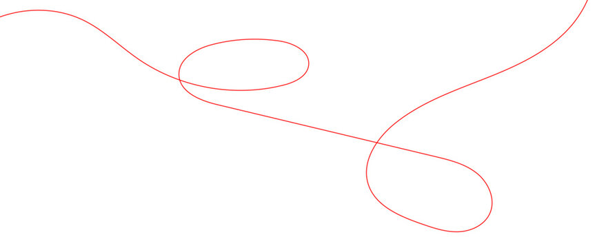 Minimalist red line scribble vector, continuous thin thread loop on white background, abstract tangled string path for creative design