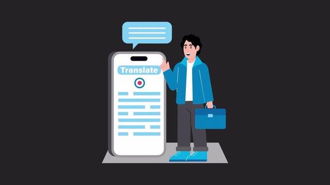 Digital assistant translating  2D Animation on Transparent Background