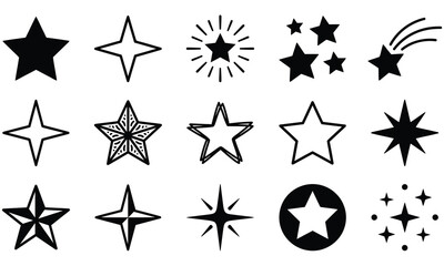 Obraz premium Black and white geometric star and snowflake vector icons set isolated on white background