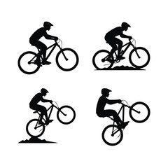 Obraz premium Mountain Biker Silhouettes in Action cyclist bicycle