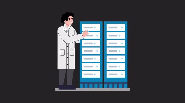 Researcher feeding data  2D Animation on Transparent Background