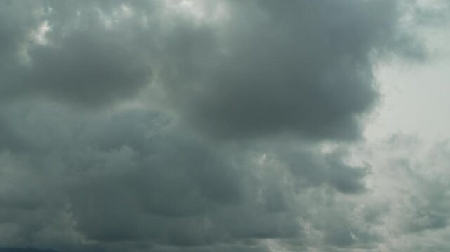 Panning view storm warning, climate change, environmental protection. Timelapse of clouds sky are scudding over mountains. Problem of urban air pollution