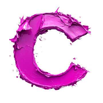 Top view of a 3D letter C made of pink paint isolated on a white transparent background
