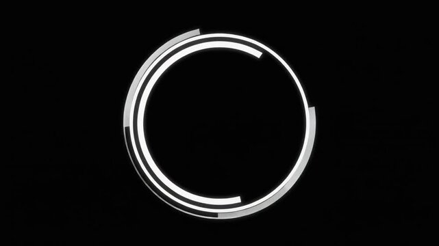 Animated circular progress bar on a black background, loading screen, loopable, digital design