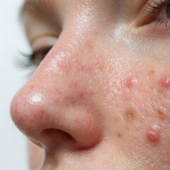 Naklejka premium Realistic Female Skin with Acne and Post Acne Marks Macro Close Up