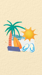 Obraz premium Summer palm tree phone wallpaper, holiday aesthetic collage